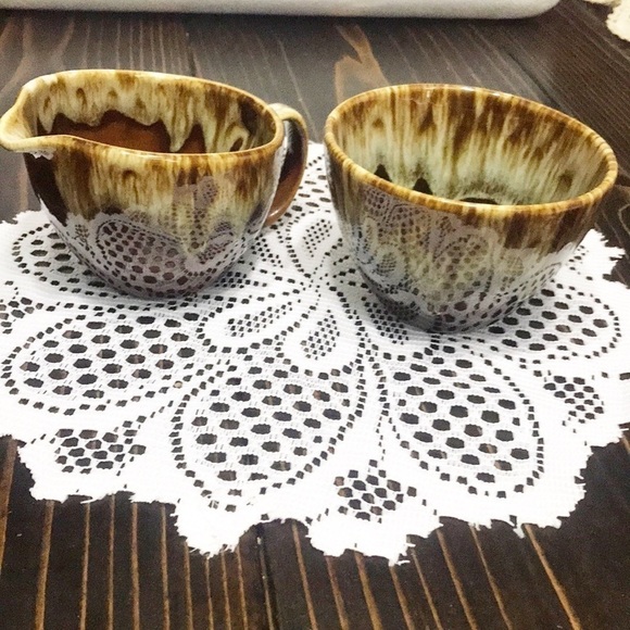 VINTAGE McCoy drip glaze sugar bowl and creamier - Picture 2 of 8